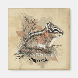 Wasserfarbe Niedlich Kleiner Chipmunk Tierwelt Magnet