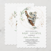 Wasserfarbe Niedlich Koala Greenery Gold Baby Dusc Einladung (Vorne/Hinten)