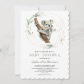 Wasserfarbe Niedlich Koala Greenery Gold Baby Dusc Einladung (Vorderseite)