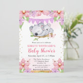 Wasserfarbe Niedlich Koalas & Blume Kinderdusche Einladung (Stehend Vorderseite)