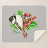 Wasserfarbe Niedlich Little Chickadee Bird Berries Sherpadecke (Vorderseite (Horizontal))