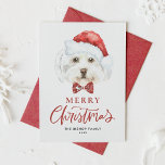 Wasserfarbe Niedlich Maltesisch Weihnachtsfest Feiertagskarte<br><div class="desc">Frohe Weihnachten! Senden Sie Ihre Urlaubswünsche mit dieser individuell gestaltbaren Weihnachtskarte an Familie und Freunde. Es hat einen maltesischen Aquarellhund mit einer Weihnachtsmannmütze. Personalisieren Sie diese niedliche Weihnachtskarte,  indem Sie Ihre Daten hinzufügen. Diese maltesische Weihnachtskarte ist auf anderen Cardstock erhältlich. Matching-Elemente sind verfügbar.</div>