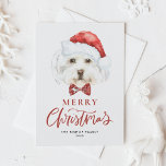 Wasserfarbe Niedlich Maltesisch Weihnachtsfest Feiertagspostkarte<br><div class="desc">Frohe Weihnachten! Senden Sie Ihre Urlaubswünsche mit dieser individuell gestaltbaren Weihnachtspostkarte an Familie und Freunde. Es hat einen maltesischen Aquarellhund mit einer Weihnachtsmannmütze. Personalisieren Sie diesen Hund Weihnachts-Postkarte,  indem Sie Ihre Details. Diese maltesische Weihnachtskarte ist auf anderen Cardstock erhältlich. Matching-Elemente sind verfügbar.</div>