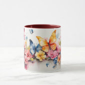 Wasserfarbe Niedlich Maroon Butterfly Blume Tasse (Zentrum)