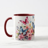 Wasserfarbe Niedlich Maroon Butterfly Blume Tasse (Links)