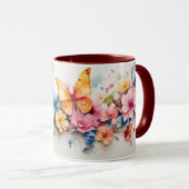 Wasserfarbe Niedlich Maroon Butterfly Blume Tasse (VorderseiteRechts)