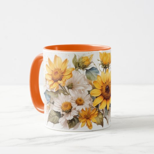 Wasserfarbe Niedlich Orange Sonnenblumen Tasse (Vorderseite Links)