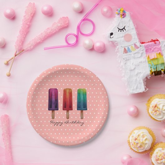 Wasserfarbe Niedlich Popsim Eis Cremes Pappteller (Party)