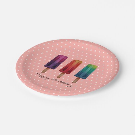 Wasserfarbe Niedlich Popsim Eis Cremes Pappteller (Schrägansicht)