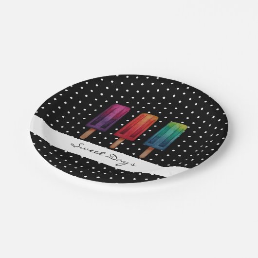 Wasserfarbe Niedlich Popsim Eis Cremes Pappteller (Schrägansicht)