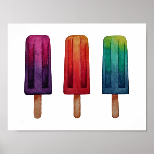 Wasserfarbe Niedlich Popsim Eis Cremes Poster (Vorne)