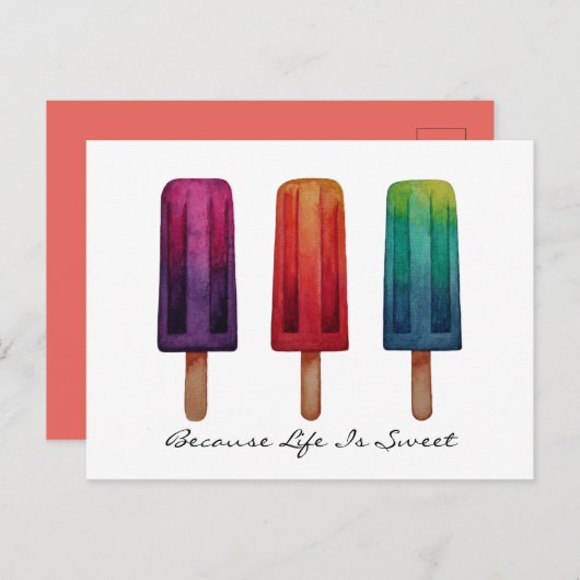 Wasserfarbe Niedlich Popsim Eis Cremes Postkarte (Vorne/Hinten)