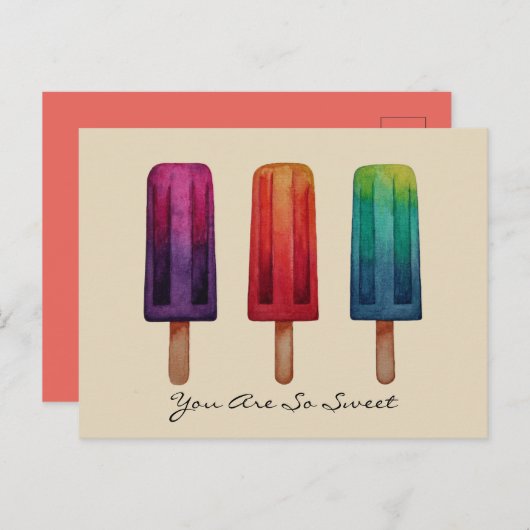 Wasserfarbe Niedlich Popsim Eis Cremes Postkarte (Vorne/Hinten)