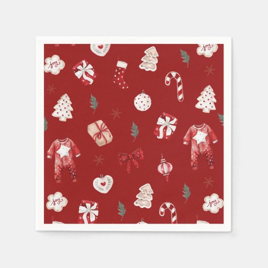Wasserfarbe Niedlich Red Christmas Winter Baby Dus Serviette (Vorderseite)