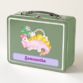 Wasserfarbe Niedlich rosa Dinosaurier mit Bow Metall Brotdose (Vorderseite)