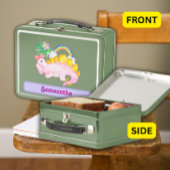Wasserfarbe Niedlich rosa Dinosaurier mit Bow Metall Brotdose