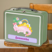 Wasserfarbe Niedlich rosa Dinosaurier mit Bow Metall Brotdose