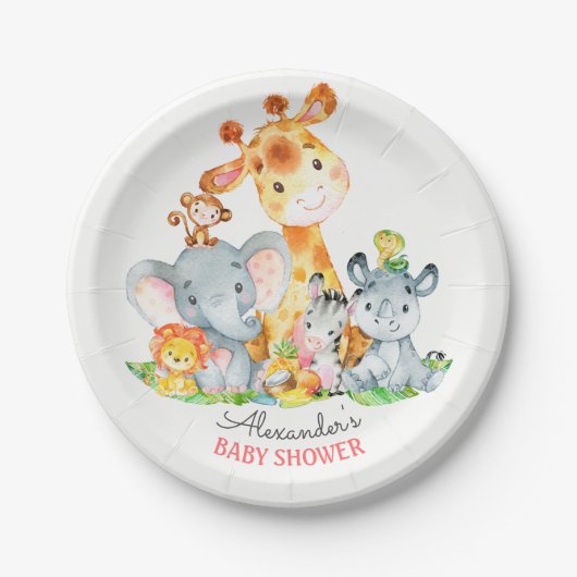 Wasserfarbe Niedlich Safari Jungle Animals Kinderd Pappteller (Vorderseite)