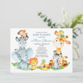 Wasserfarbe Niedlich Safari Jungle Baby Dusche Einladung (Stehend Vorderseite)