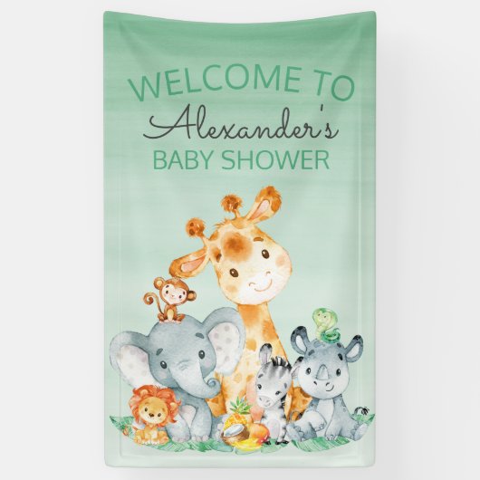 Wasserfarbe Niedlich Safari Jungle Babydusche Banner (Vertikal)