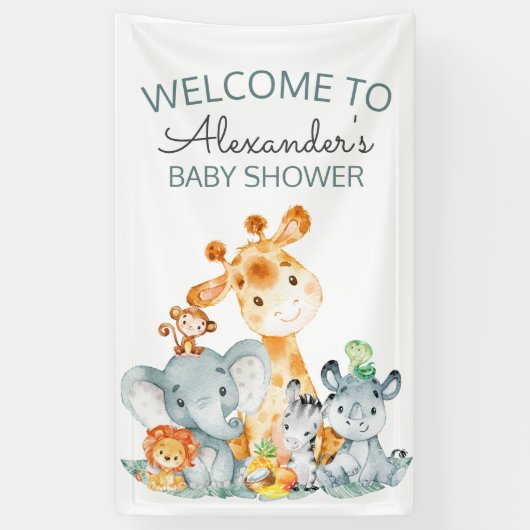 Wasserfarbe Niedlich Safari Jungle Babydusche Banner (Vertikal)