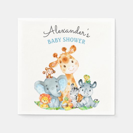 Wasserfarbe Niedlich Safari Jungle Babydusche Serviette (Vorderseite)