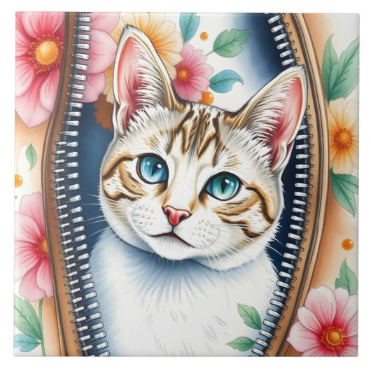 Wasserfarbe Niedlich Schöne, trendy Cat Collection Fliese (Vorderseite)