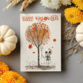 Wasserfarbe Niedlich Skeleton Happy Halloween Karte