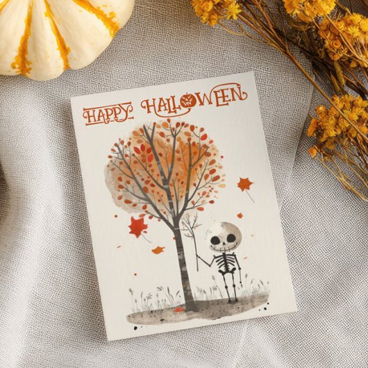 Wasserfarbe Niedlich Skeleton Happy Halloween Karte