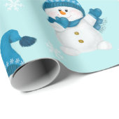 Wasserfarbe Niedlich Snowman Blaues Wintermuster Geschenkpapier (Rolleneckpunkt)