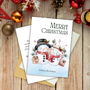 Wasserfarbe Niedlich Snowman Couple Frohe Weihnach Feiertagskarte