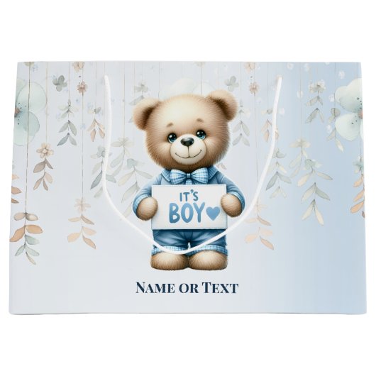 Wasserfarbe Niedlich Teddy Bär Blau Blume Schöne Große Geschenktüte (Vorderseite)