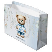 Wasserfarbe Niedlich Teddy Bär Blau Blume Schöne Große Geschenktüte (Rückseite Schrägansicht)