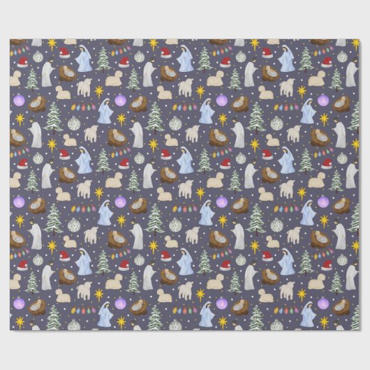 Wasserfarbe Niedlich Weihnachtskrippe Geschenkpapier (Flach)