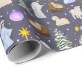 Wasserfarbe Niedlich Weihnachtskrippe Geschenkpapier (Rolleneckpunkt)