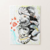 Wasserfarbe - Niedliche Elefanten - Romantische He Puzzle (Vertikal)