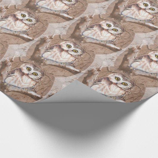 Wasserfarbe Niedliche Eule im Baumvogeldesign Geschenkpapier (Ecke)