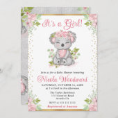 Wasserfarbe Niedliche Flora Koala Girl Babydusche Einladung (Vorne/Hinten)
