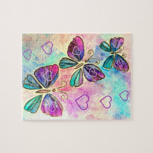 Wasserfarbe - Niedliche Schmetterlinge - Herzen Puzzle (Horizontal)