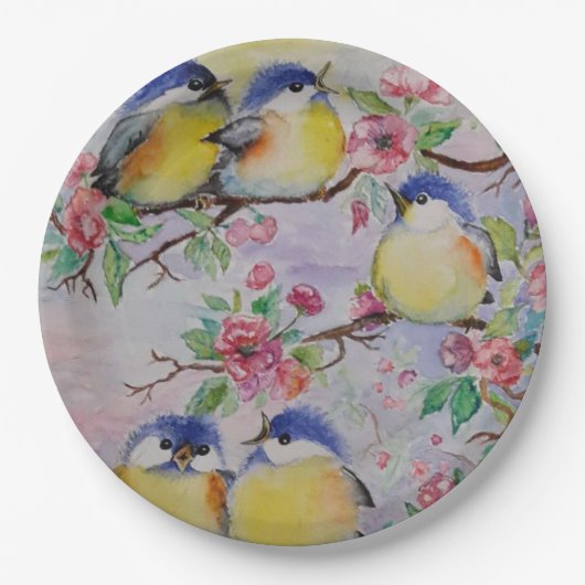 Wasserfarbe - Niedliche Sparrow Pappteller (Vorderseite)