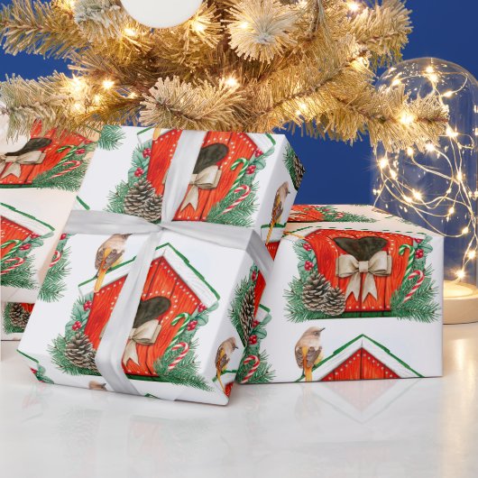 Wasserfarbe Niedliche Vogelhütten Kunst Geschenkpapier (Feiertage)