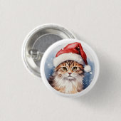 Wasserfarbe Niedliche Weihnachtskatze Schöne Button (Vorne & Hinten)