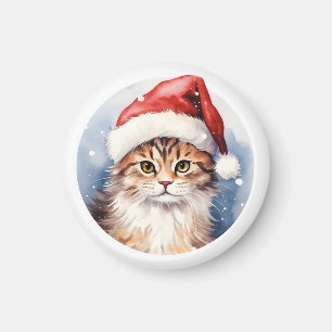 Wasserfarbe Niedliche Weihnachtskatze Schöne Magnet
