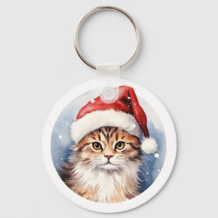 Wasserfarbe Niedliche Weihnachtskatze Schöne Schlüsselanhänger