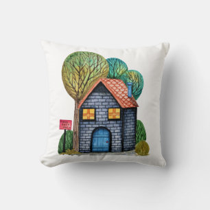 Wasserfarbe Niedliche Zuhause Sweet Zuhause Art Kissen