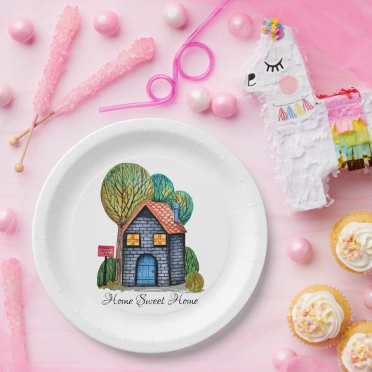 Wasserfarbe Niedliche Zuhause Sweet Zuhause Art Pappteller (Party)