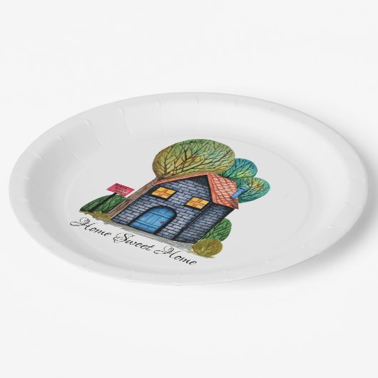 Wasserfarbe Niedliche Zuhause Sweet Zuhause Art Pappteller (Schrägansicht)