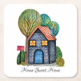 Wasserfarbe Niedliche Zuhause Sweet Zuhause Art Rechteckiger Pappuntersetzer