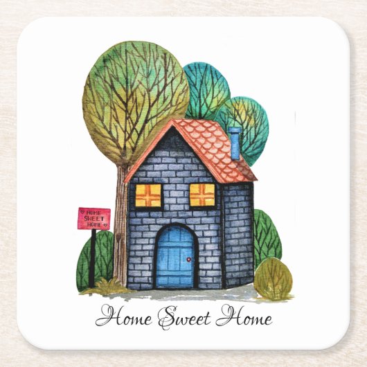 Wasserfarbe Niedliche Zuhause Sweet Zuhause Art Rechteckiger Pappuntersetzer (Vorderseite)