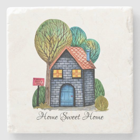 Wasserfarbe Niedliche Zuhause Sweet Zuhause Art Steinuntersetzer (Vorderseite)